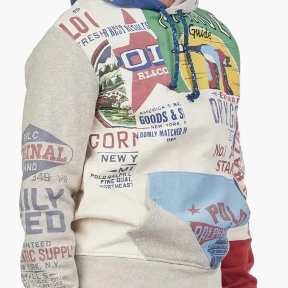 Polo by Ralph Lauren Blue and Cream Graphic Hoodie - Picture 3 of 12